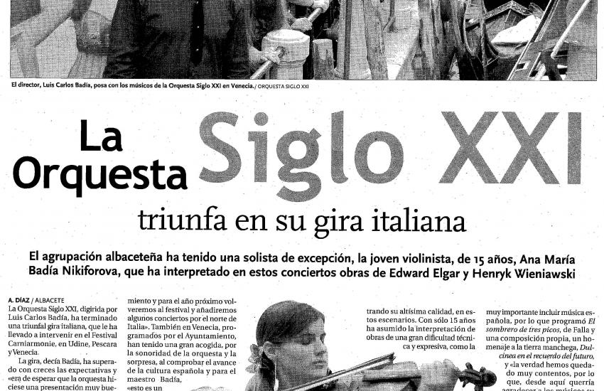 La orquesta Siglo XXI triunfa en su gira italiana (España)